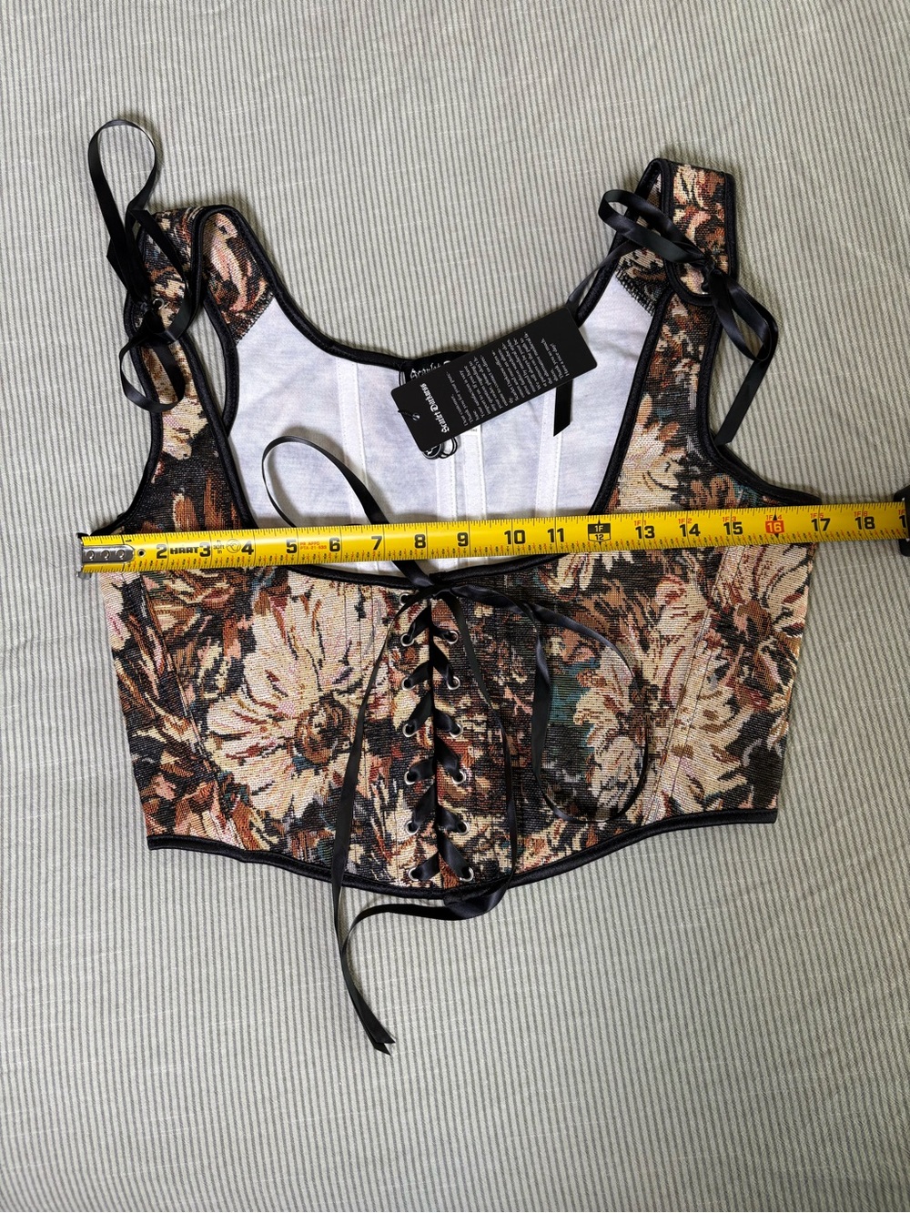 Scarlet Darkness Renaissance Under Bust Corset Top Khaki Floral NWT Size 6 - Picture 9 of 14